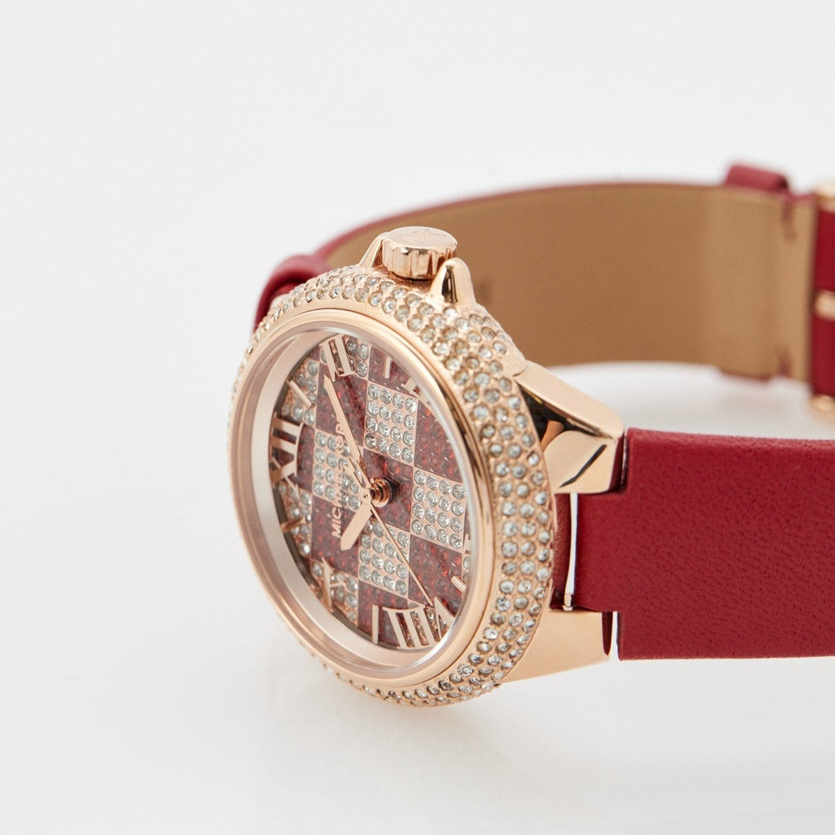  Shop Authentic Michael Kors Camille Three Hand Crystals Rose Gold Dial Red Leather Strap Watch For Women - MK4701 - Luxxuri