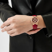  Shop Authentic Michael Kors Camille Three Hand Crystals Rose Gold Dial Red Leather Strap Watch For Women - MK4701 - Luxxuri