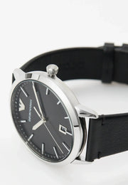 Emporio Armani Ruggero Black Dial Black Leather Strap Watch for Men - AR11193
