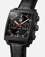  Shop Authentic Tag Heuer Monaco Automatic Chronograph Black Dial Black Leather Strap Watch for Men - CBL2180.FC6497 - Luxxuri