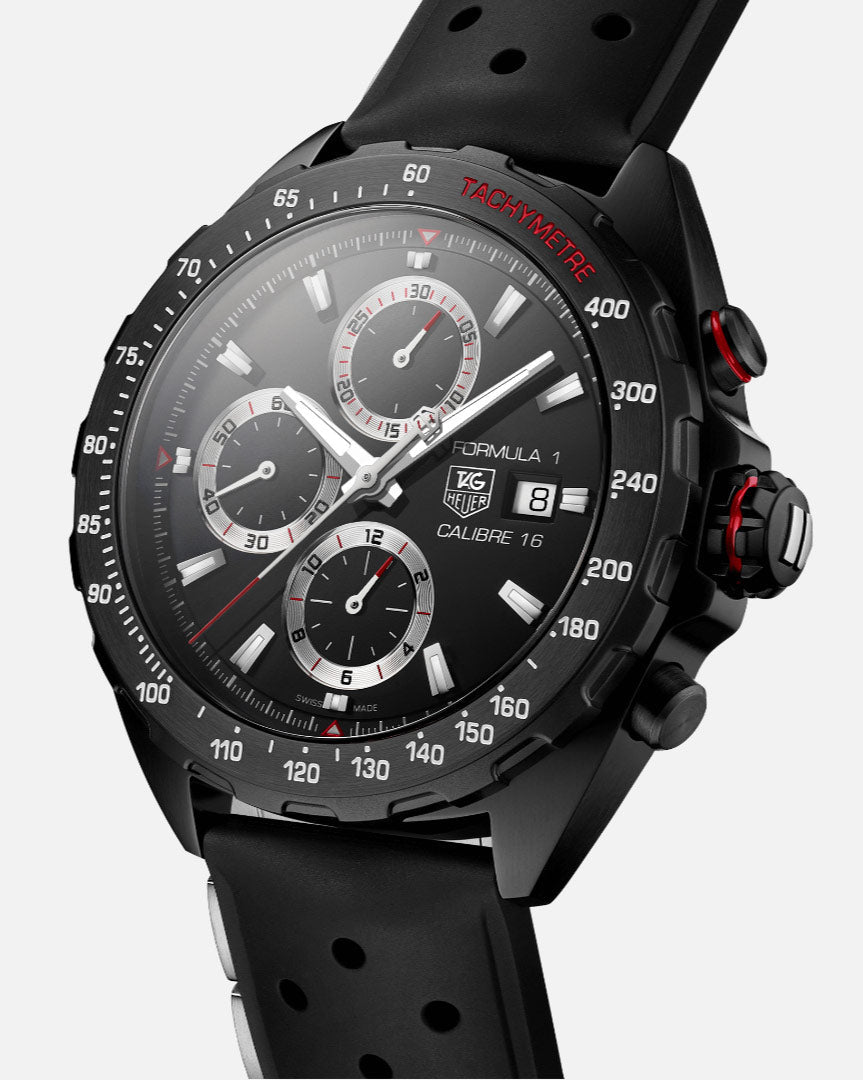  Shop Authentic Tag Heuer Formula 1 Automatic Chronograph Black Dial Black Leather Strap Watch for Men - CAZ2011.FT8024 - Luxxuri