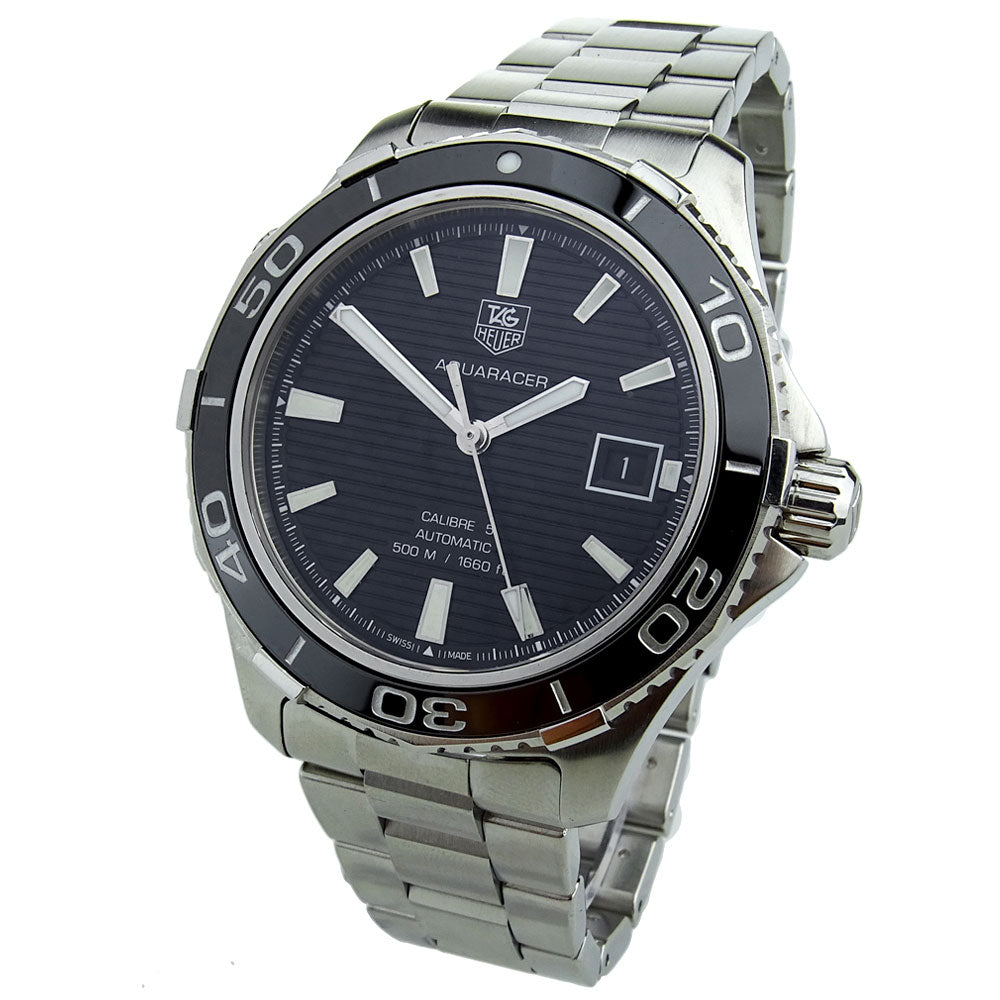  Shop Authentic Tag Heuer Aquaracer Caliber 5 Automatic Black Dial Silver Steel Strap Watch for Men - WAK2110.BA0830 - Luxxuri