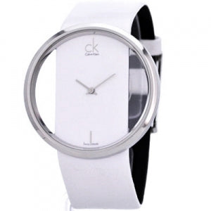  Shop Authentic Calvin Klein Glam Transparent Dial White Leather Strap Watch for Women - K9423101 - Luxxuri