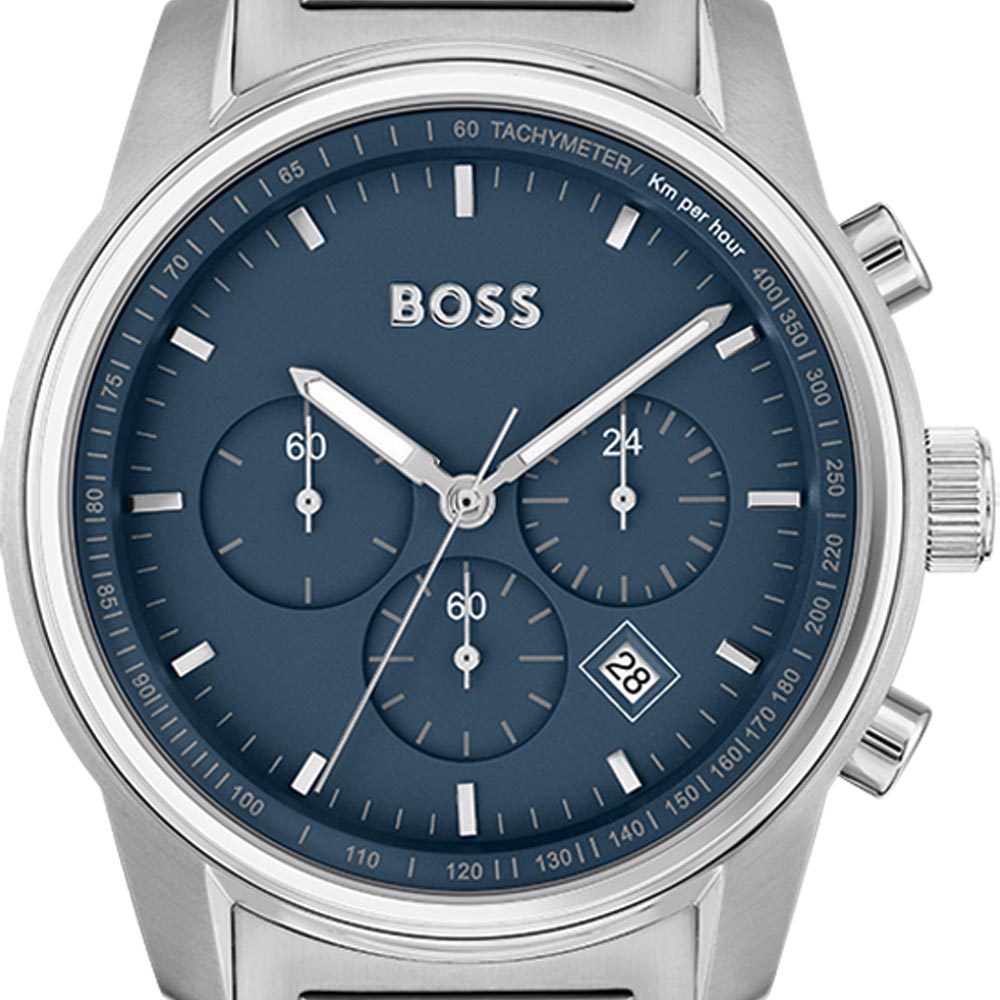  Shop Authentic Hugo Boss Trace Chronograph Quartz Blue Dial Silver Steel Strap Watch For Men - 1514007 - Luxxuri