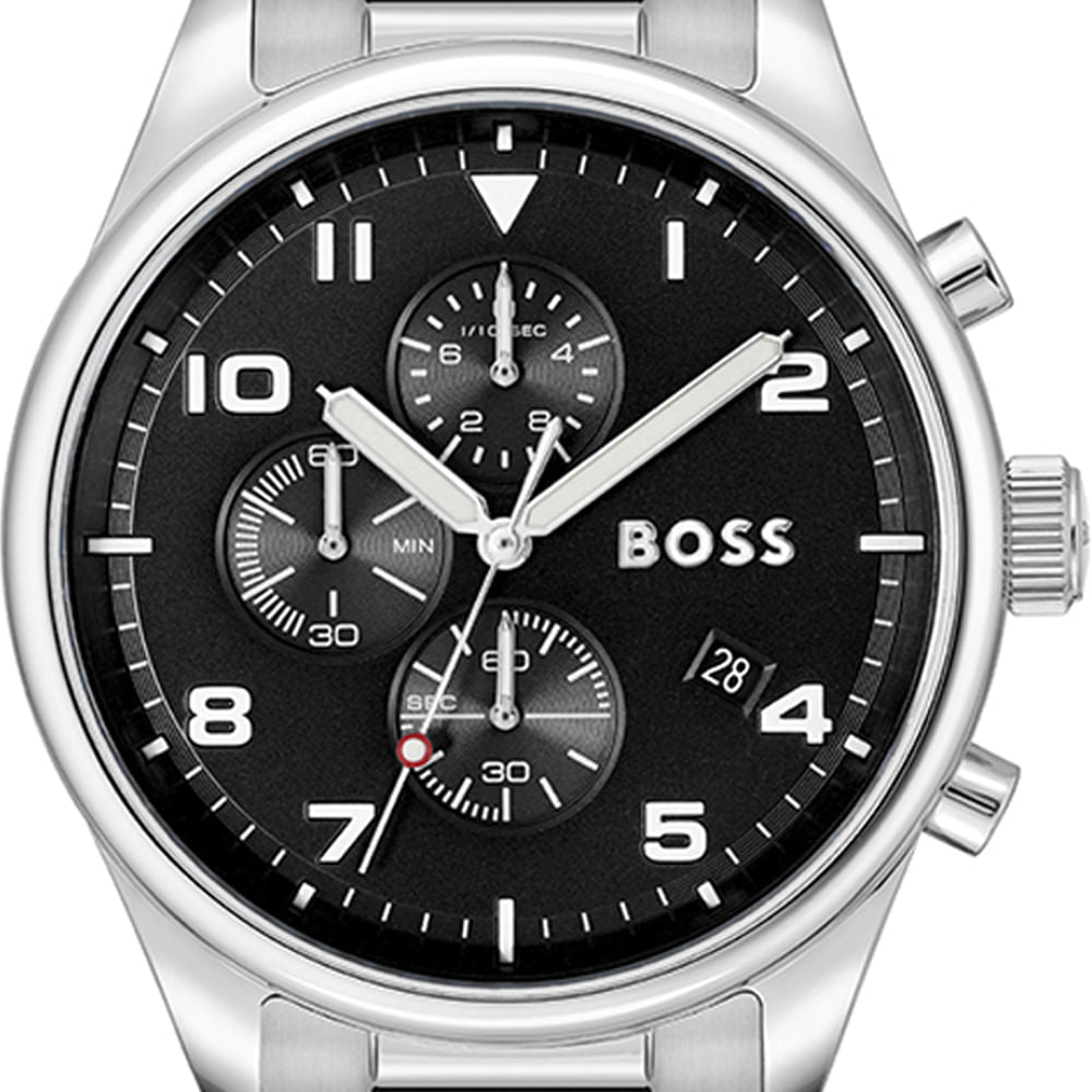  Shop Authentic Hugo Boss View Chronograph Black Dial Silver Steel Strap Watch For Men - 1514008 - Luxxuri