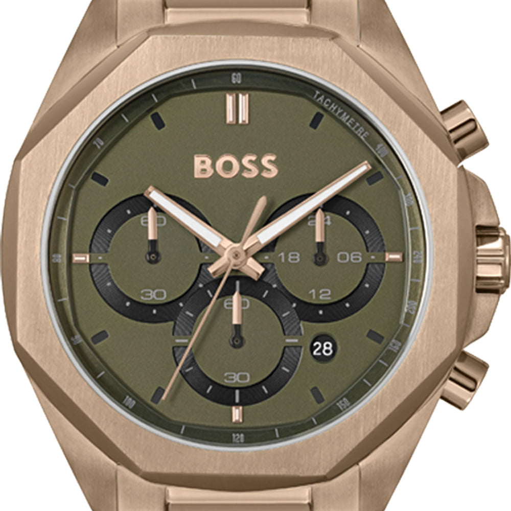  Shop Authentic Hugo Boss Classic Chronograph Green Dial Beige Gold Steel Strap Watch For Men - 1514019 - Luxxuri