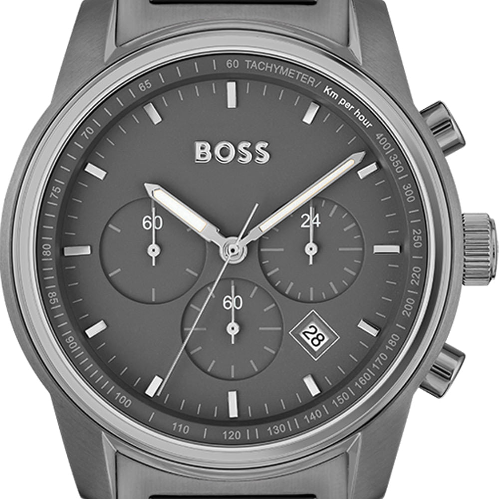  Shop Authentic Hugo Boss Trace Chronograph Grey Dial Grey Steel Strap Watch For Men - 1514005 - Luxxuri
