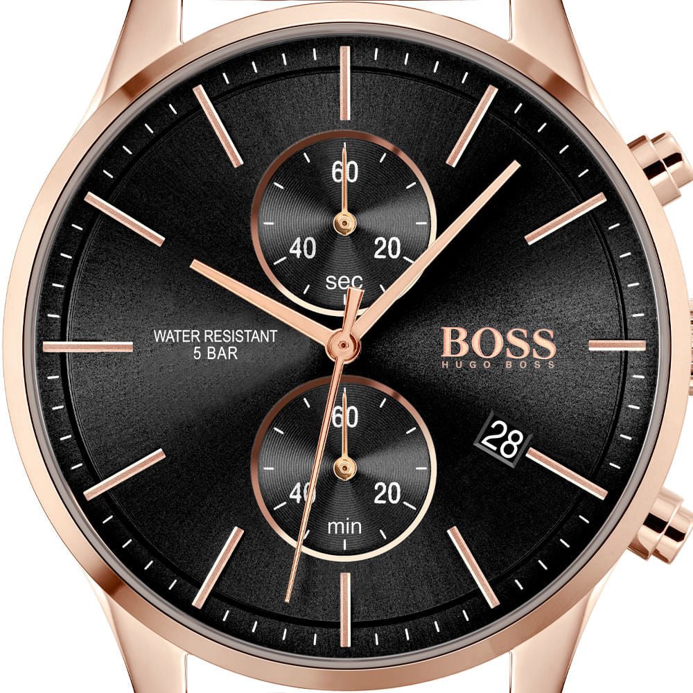  Shop Authentic Hugo Boss Associate Black Dial Rose Gold Mesh Bracelet Watch for Men - 1513806 - Luxxuri