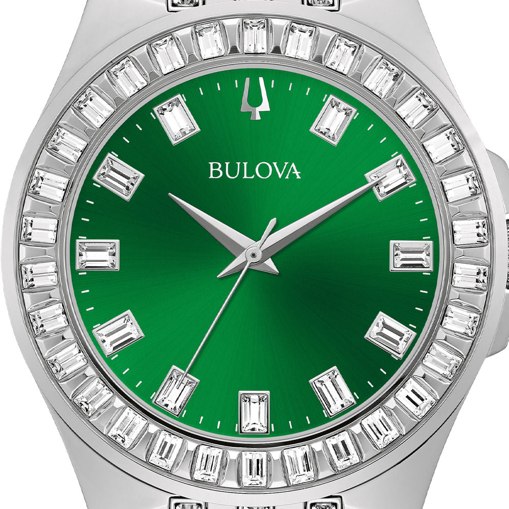  Shop Authentic Bulova Phantom Classic Baguette Green Dial Silver Steel Strap Watch for Men - 96A253 - Luxxuri