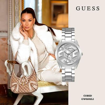  Shop Authentic Guess Cubed Analog Silver Dial Silver Steel Strap Watch For Women - GW0606L1 - Luxxuri