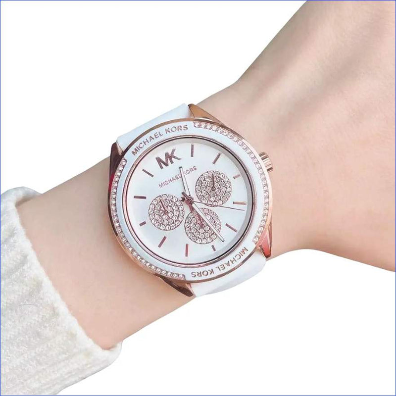  Shop Authentic Michael Kors Oversized Sport Quartz White Dial White Rubber Strap Watch For Women - MK6945 - Luxxuri