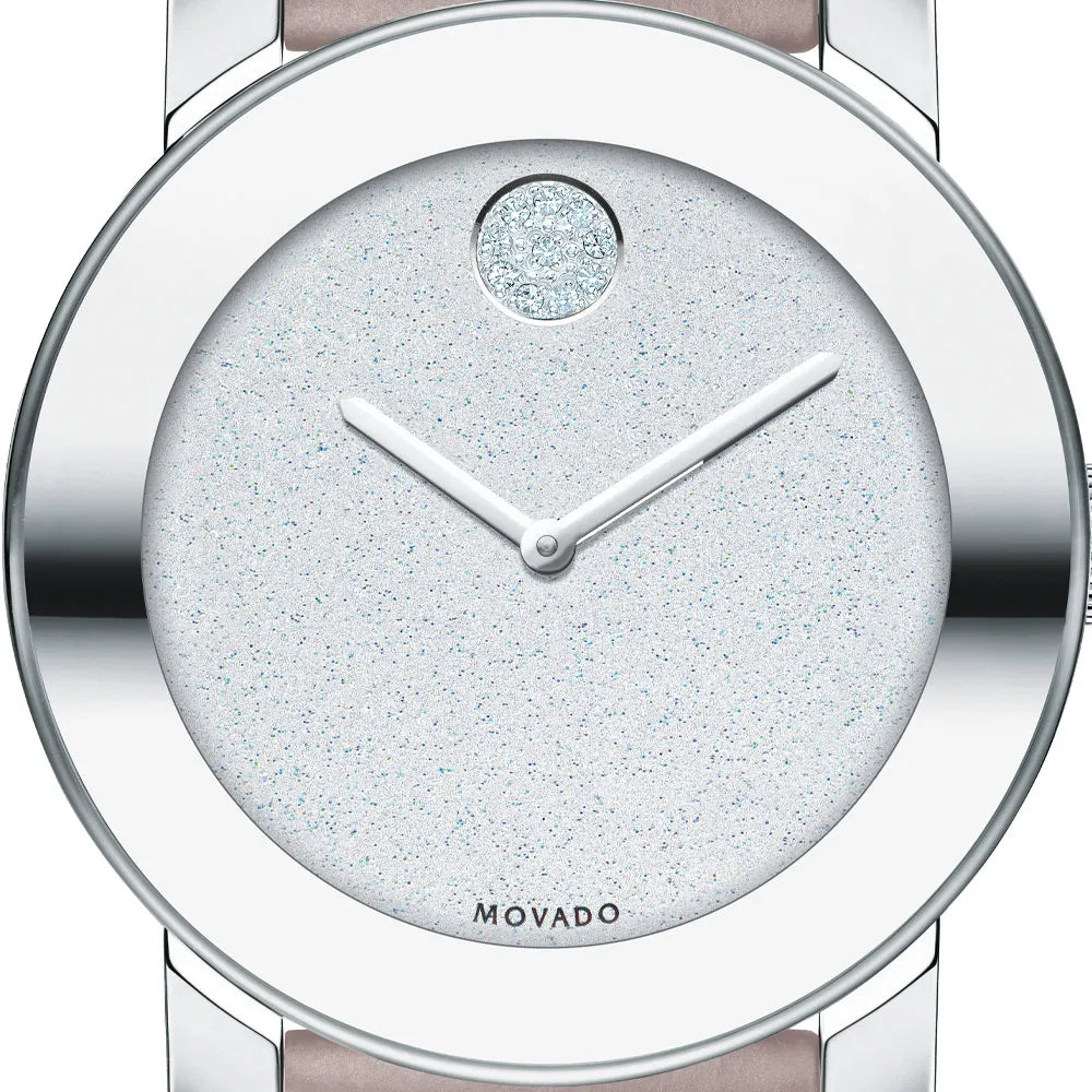  Shop Authentic Movado Bold Glitter Silver Dial Pink Leather Strap Watch For Women - 3600522 - Luxxuri