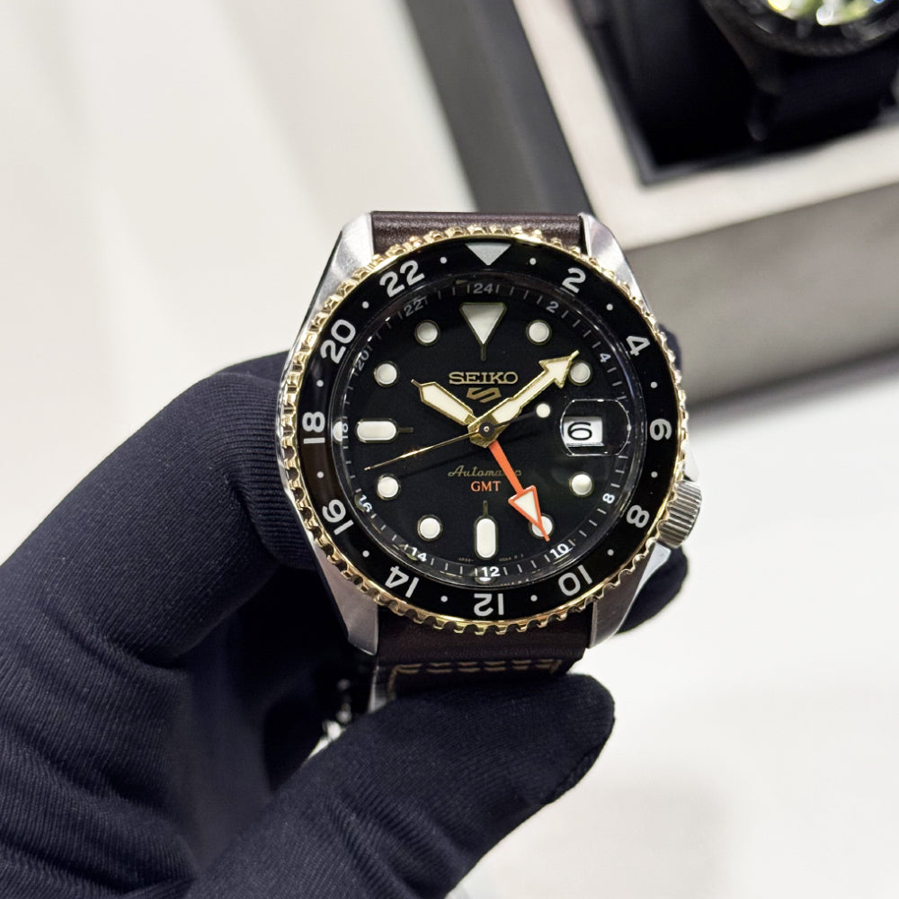  Shop Authentic Seiko 5 Sports SKX GMT Automatic Mocha Black Dial Brown Leather Strap Watch For Men - SSK036K1 - Luxxuri