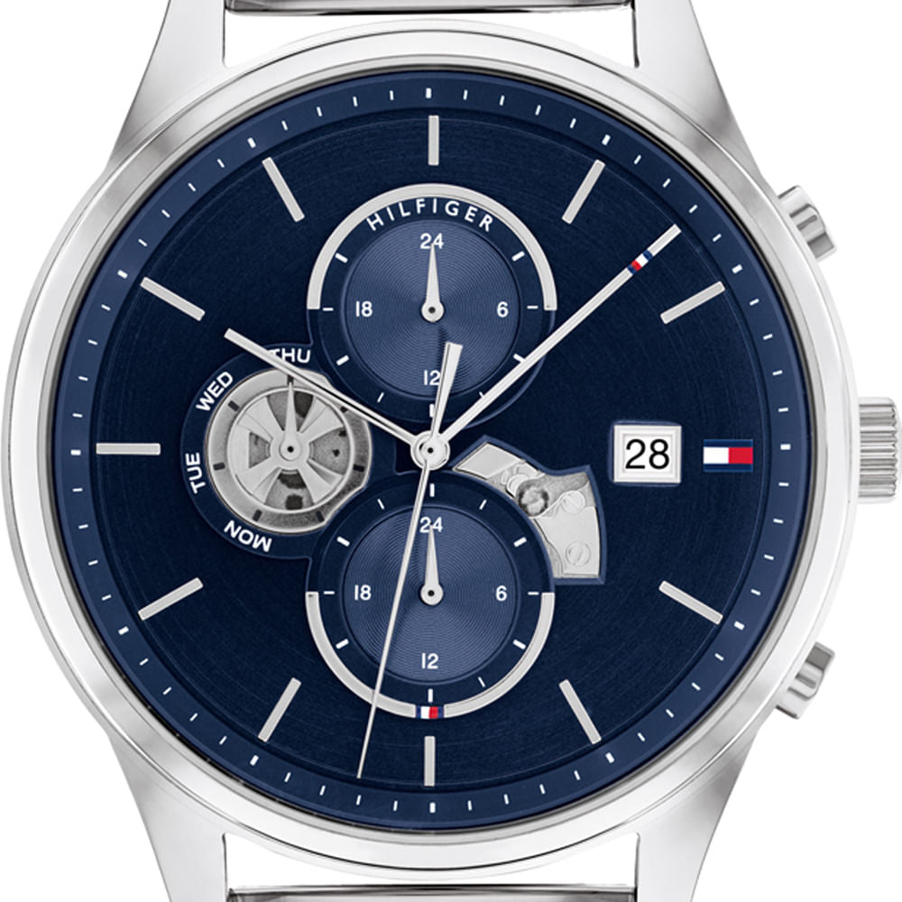  Shop Authentic Tommy Hilfiger Weston Chronograph Blue Dial Silver Mesh Bracelet Watch For Men - 1710504 - Luxxuri