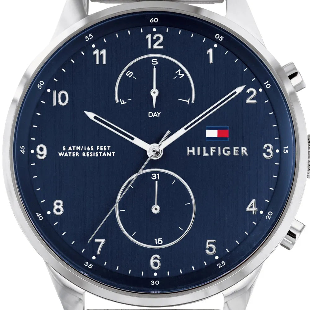  Shop Authentic Tommy Hilfiger Chase Multifunction Blue Dial Silver Steel Strap Watch for Men - 1791575 - Luxxuri
