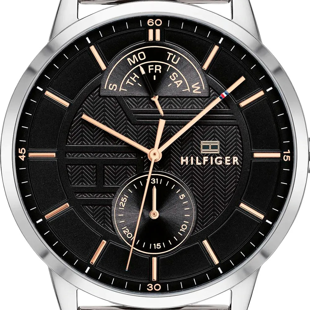 Shop Authentic Tommy Hilfiger Hunter Quartz Black Dial Silver Steel Strap Watch for Men - 1791610 - Luxxuri