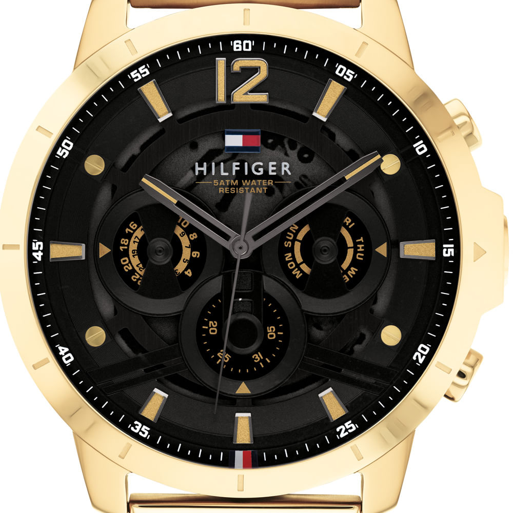  Shop Authentic Tommy Hilfiger Luca Chronograph Black Dial Gold Steel Strap Watch For Men - 1710511 - Luxxuri
