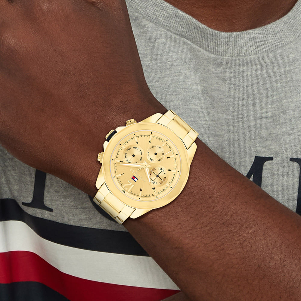  Shop Authentic Tommy Hilfiger Lars Chronograph Gold Dial Gold Steel Strap Watch For Men - 1792060 - Luxxuri