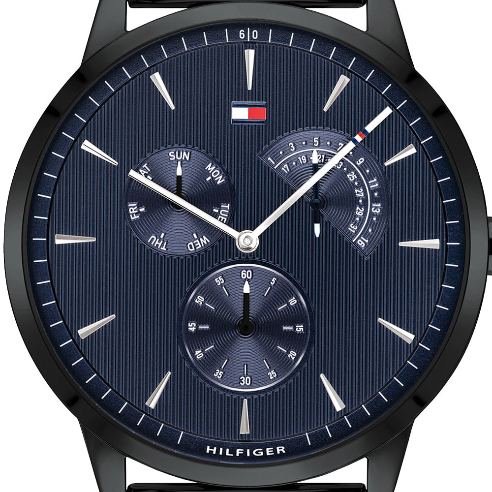  Shop Authentic Tommy Hilfiger Brad Quartz Blue Dial Black Mesh Bracelet Watch For Men - 1710392 - Luxxuri
