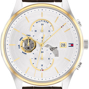  Shop Authentic Tommy Hilfiger Weston Chronograph Silver Dial Brown Leather Strap Watch For Men - 1710501 - Luxxuri