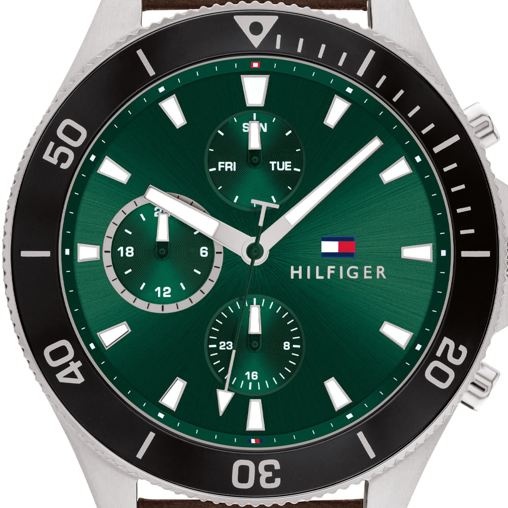  Shop Authentic Tommy Hilfiger Larson Chronograph Green Dial Brown Leather Strap Watch For Men - 1791983 - Luxxuri
