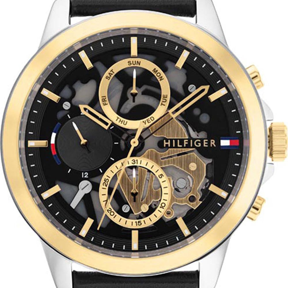  Shop Authentic Tommy Hilfiger Henry Chronograph Black Dial Black Leather Strap Watch For Men - 1710474 - Luxxuri