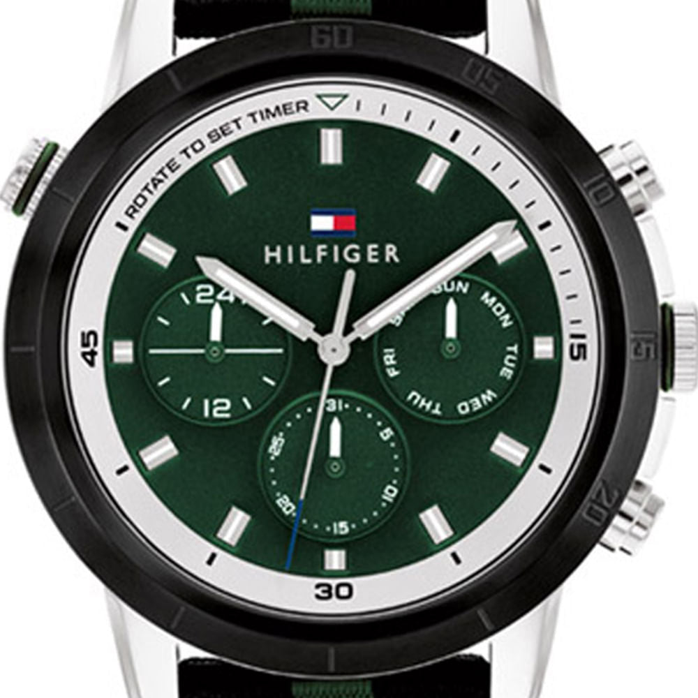  Shop Authentic Tommy Hilfiger Troy Chronograph Green Dial Two Tone Nylon Strap Watch For Men - 1792107 - Luxxuri