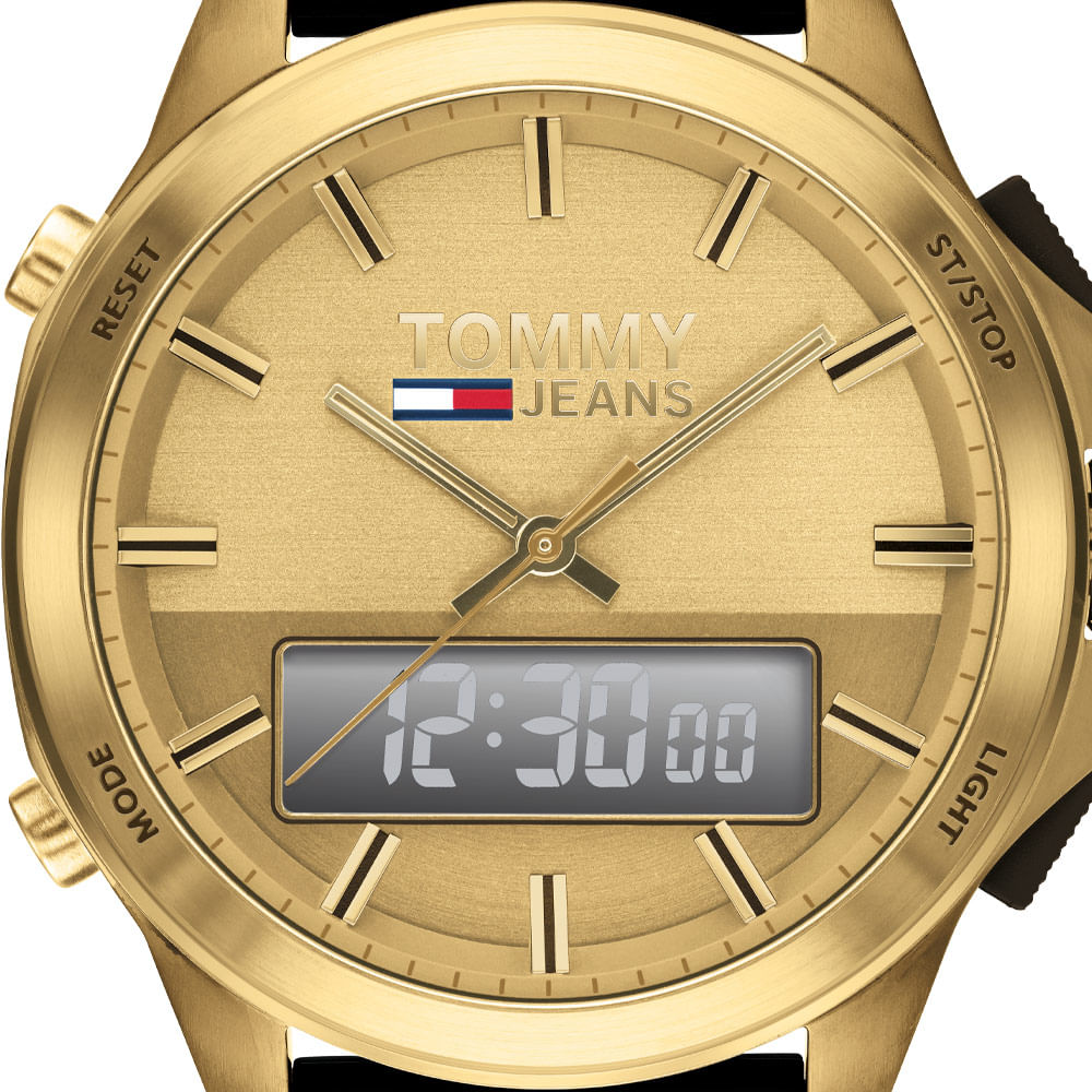  Shop Authentic Tommy Hilfiger Jeans Digital Analog Gold Dial Black Rubber Strap Watch For Women  - 1791762 - Luxxuri