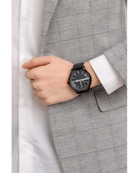  Shop Authentic Armani Exchange Hampton Quartz Blue Dial Black Leather Strap Watch for Men - AX2411 - Luxxuri