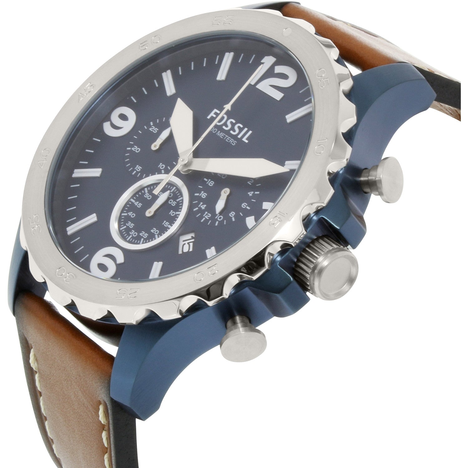  Shop Authentic Fossil Nate Chronograph Navy Blue Dial Brown Leather Strap Watch for Men - JR1504 - Luxxuri