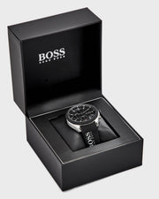  Shop Authentic Hugo Boss Velocity Black Dial Black Leather Strap Watch for Men - 1513716 - Luxxuri