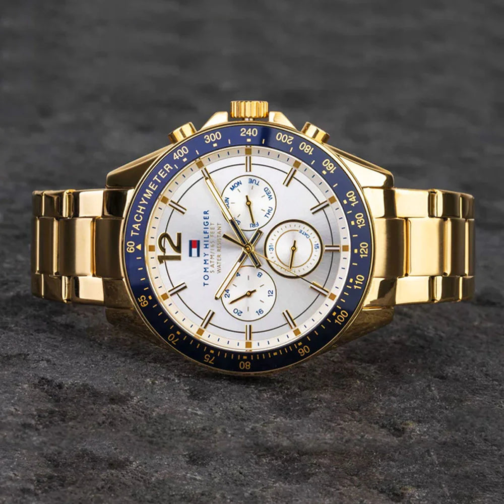  Shop Authentic Tommy Hilfiger Luke Chronograph White Dial Gold Steel Strap Watch for Men - 1791121 - Luxxuri