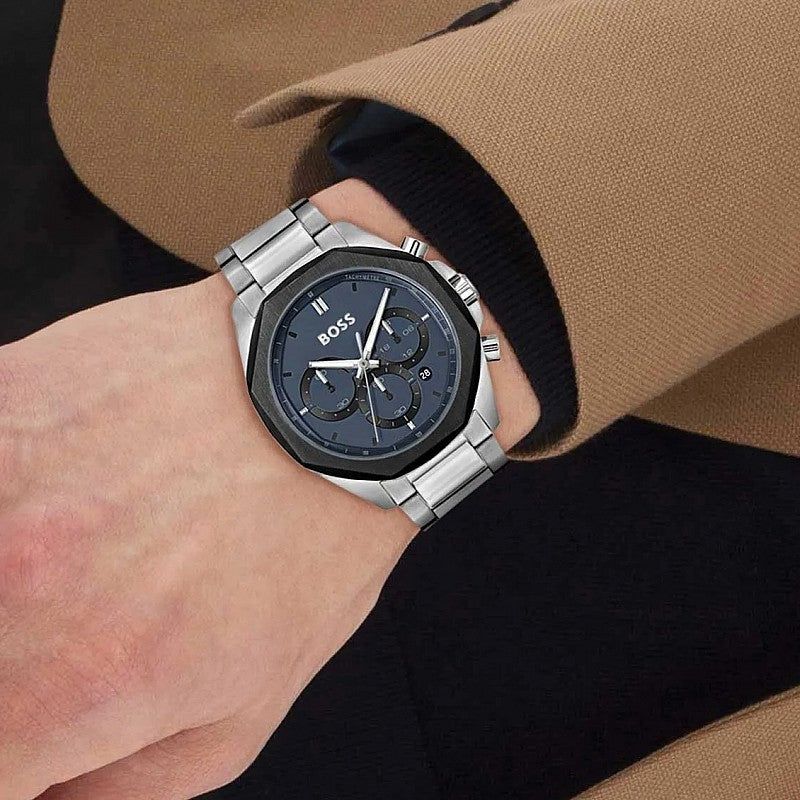  Shop Authentic Hugo Boss Cloud Chronograph Blue Dial Silver Steel Strap Watch For Men - 1514015 - Luxxuri