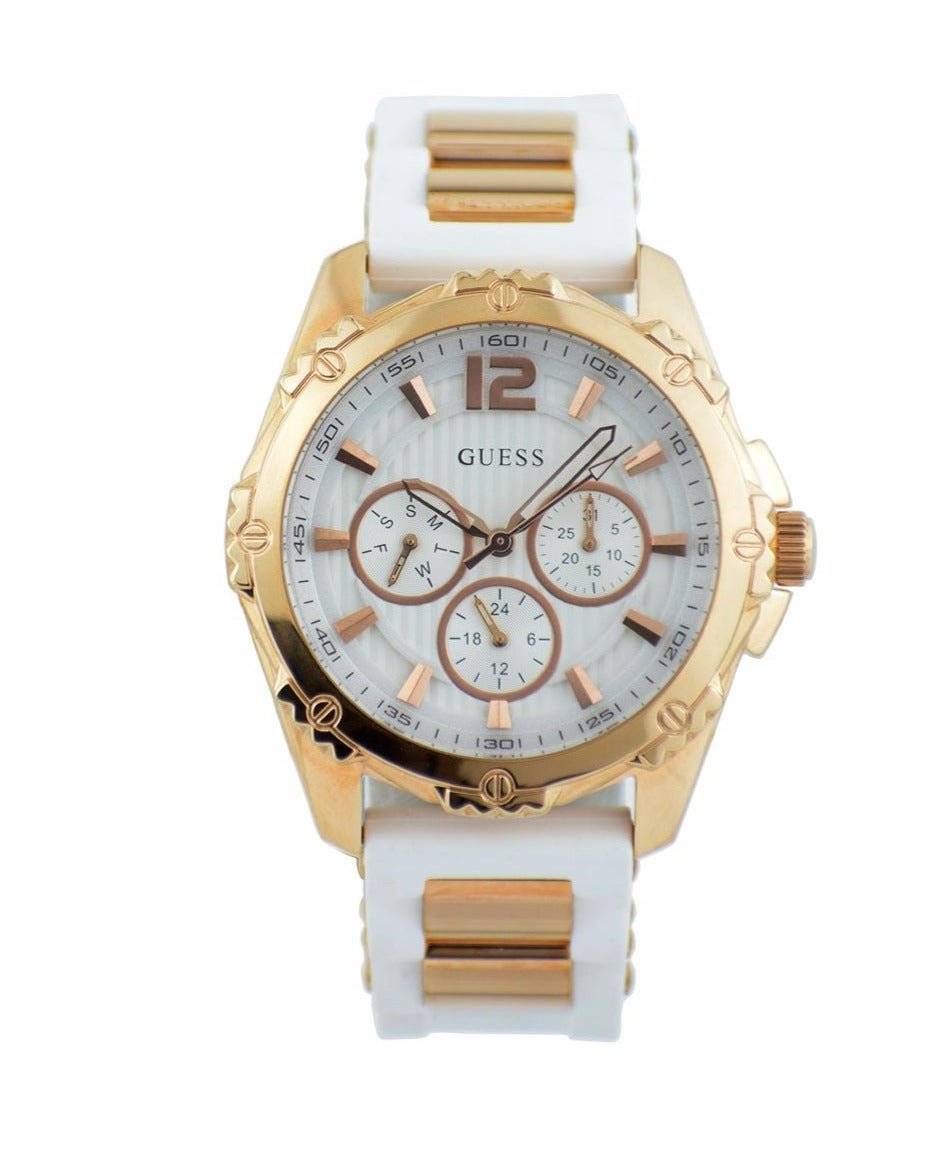  Shop Authentic Guess Intrepid White Dial Two Tone Silicone Strap Watch For Women - W0325L6 - Luxxuri