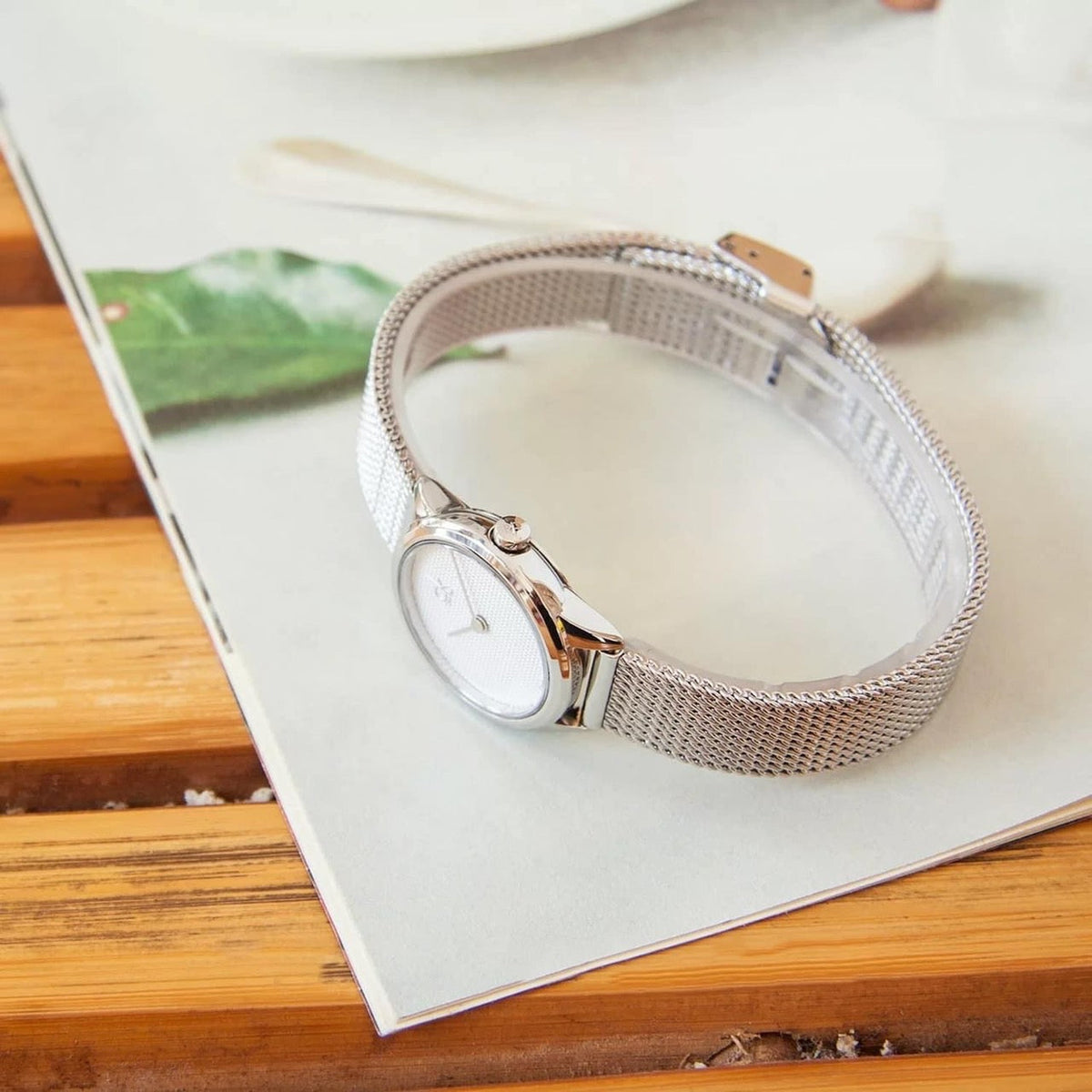  Shop Authentic Calvin Klein Minimal White Dial Silver Mesh Bracelet Watch for Women - K3M2312Y - Luxxuri