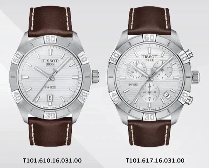  Shop Authentic Tissot PR 100 Sport Quartz Chronograph Silver Dial Brown Leather Strap Watch For Men - T101.617.16.031.00 - Luxxuri
