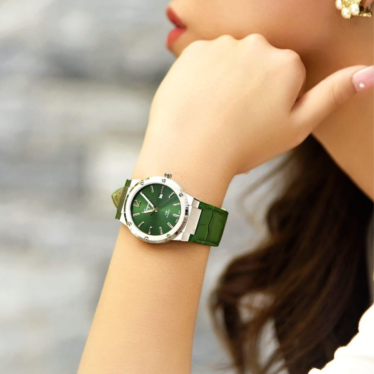  Shop Authentic Salvatore Ferragamo F-80 Classic Green Dial Green Leather Strap Watch for Men - SFDT00119 - Luxxuri