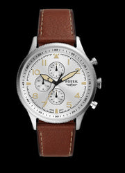  Shop Authentic Fossil Retro Pilot Chronograph Silver Dial Brown Leather Strap Watch for Men - FS5809 - Luxxuri
