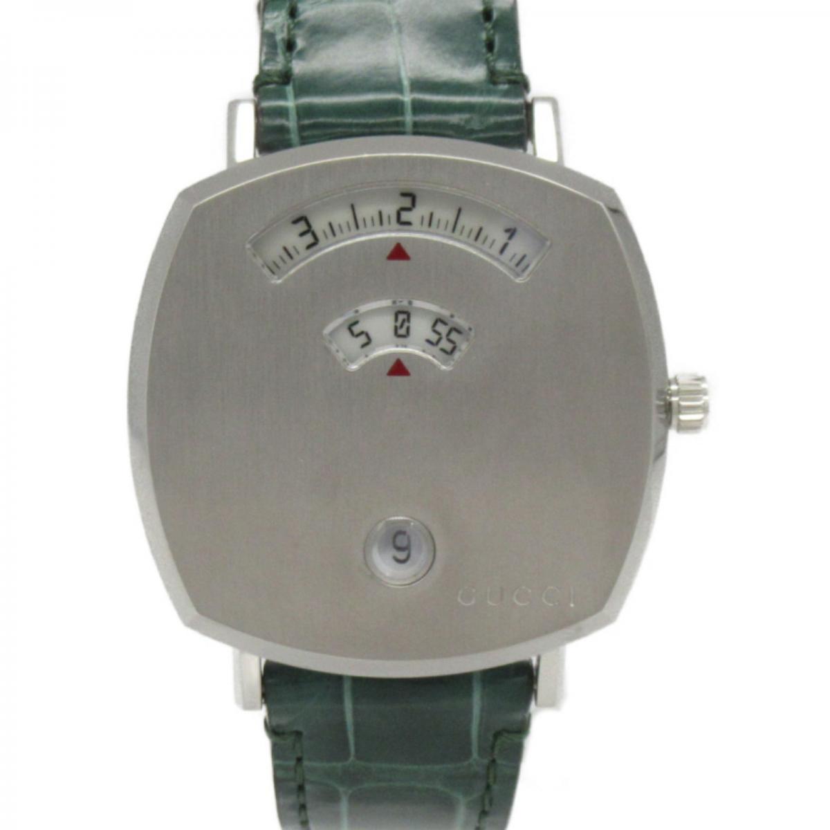  Shop Authentic Gucci Grip Quartz Silver Dial Green Leather Strap Watch For Women - YA157404 - Luxxuri
