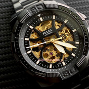  Shop Authentic Fossil Bronson Automatic Skeleton Black Dial Black Steel Strap Watch for Men - ME3217 - Luxxuri