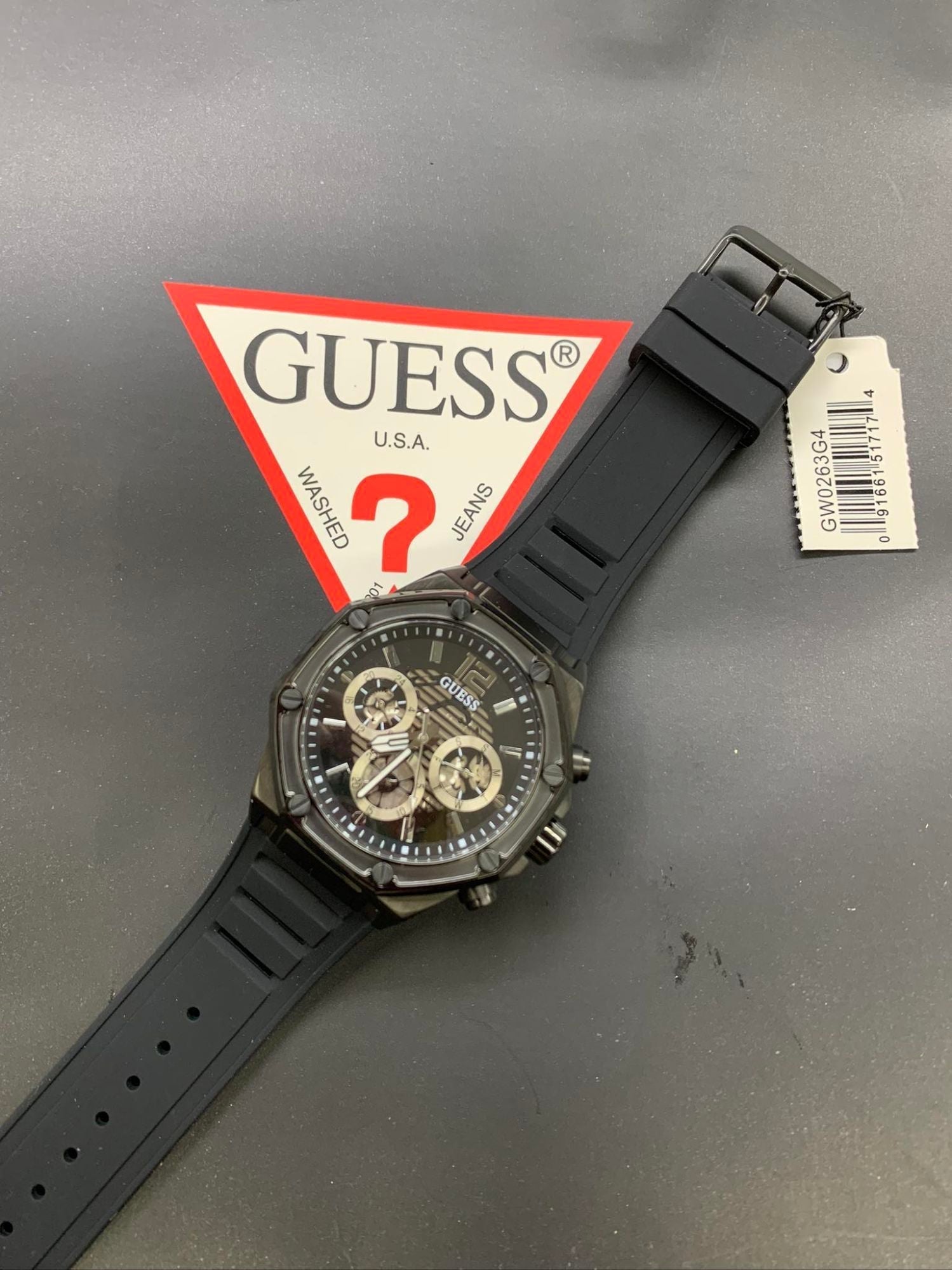 Shop Authentic Guess Momentum Black Dial Black Rubber Strap Watch for Men - GW0263G4 - Luxxuri