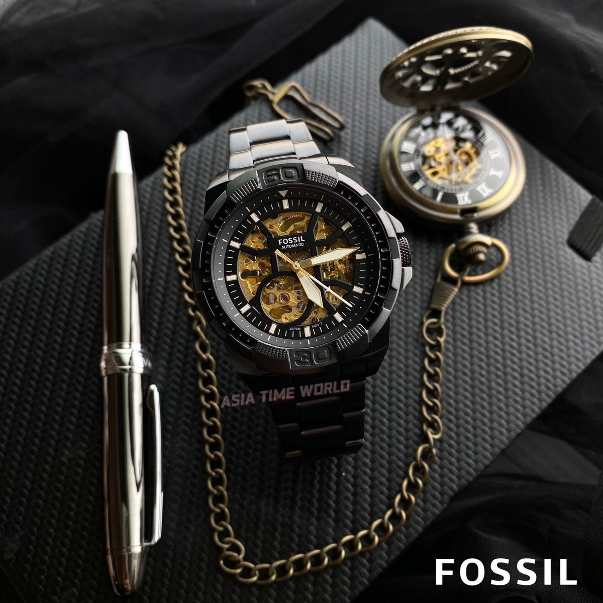 Shop Authentic Fossil Bronson Automatic Skeleton Black Dial Black Steel Strap Watch for Men - ME3217 - Luxxuri