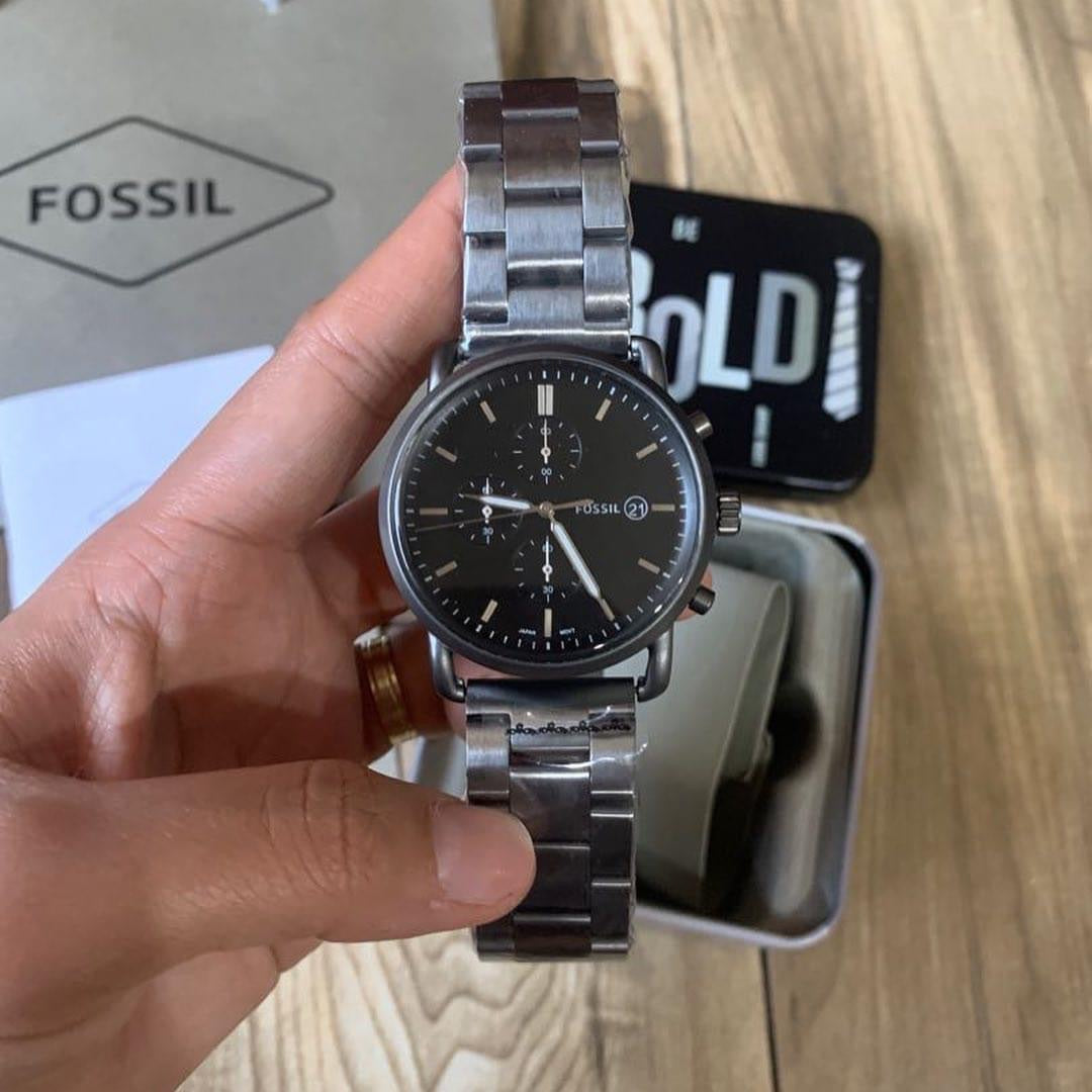 Shop Authentic Fossil The Commuter Black Dial Grey Steel Strap Watch for Men - FS5400 - Luxxuri