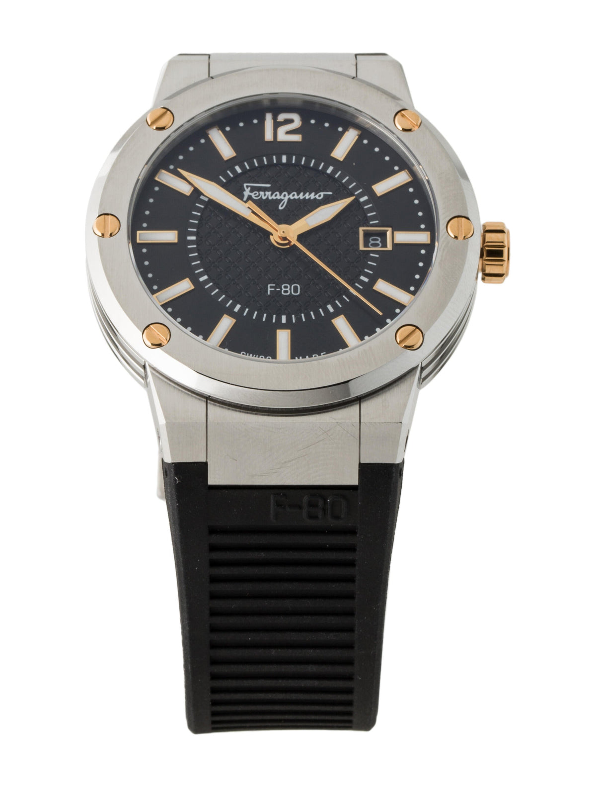  Shop Authentic Salvatore Ferragamo F-80 Black Dial Black Rubber Strap Watch For Men - SFHY00120 - Luxxuri