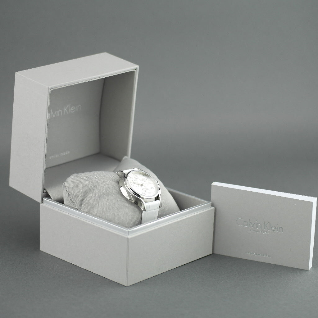  Shop Authentic Calvin Klein Skirt White Dial White Leather Strap Watch for Women - K2U291L6 - Luxxuri