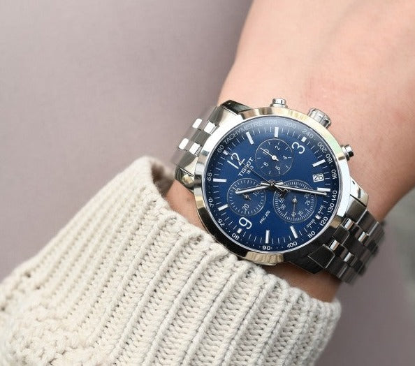  Shop Authentic Tissot PRC 200 Chronograph Quartz Blue Dial Silver Steel Strap Watch For Men - T114.417.11.047.00 - Luxxuri