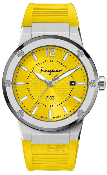  Shop Authentic Salvatore Ferragamo F-80 Classic Yellow Dial Yellow Rubber Strap Watch for Men - SFHY01222 - Luxxuri