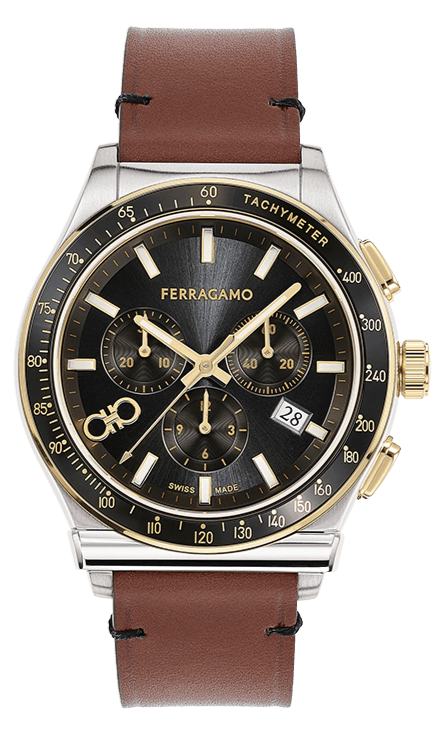  Shop Authentic Salvatore Ferragamo 1927 Chrono Analog Black Dial Brown Leather Strap Watch for Men - SFKZ00323 - Luxxuri