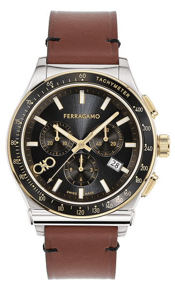  Shop Authentic Salvatore Ferragamo 1927 Chrono Analog Black Dial Brown Leather Strap Watch for Men - SFKZ00323 - Luxxuri