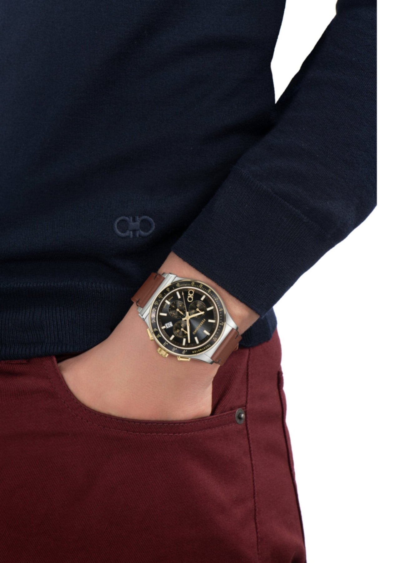  Shop Authentic Salvatore Ferragamo 1927 Chrono Analog Black Dial Brown Leather Strap Watch for Men - SFKZ00323 - Luxxuri